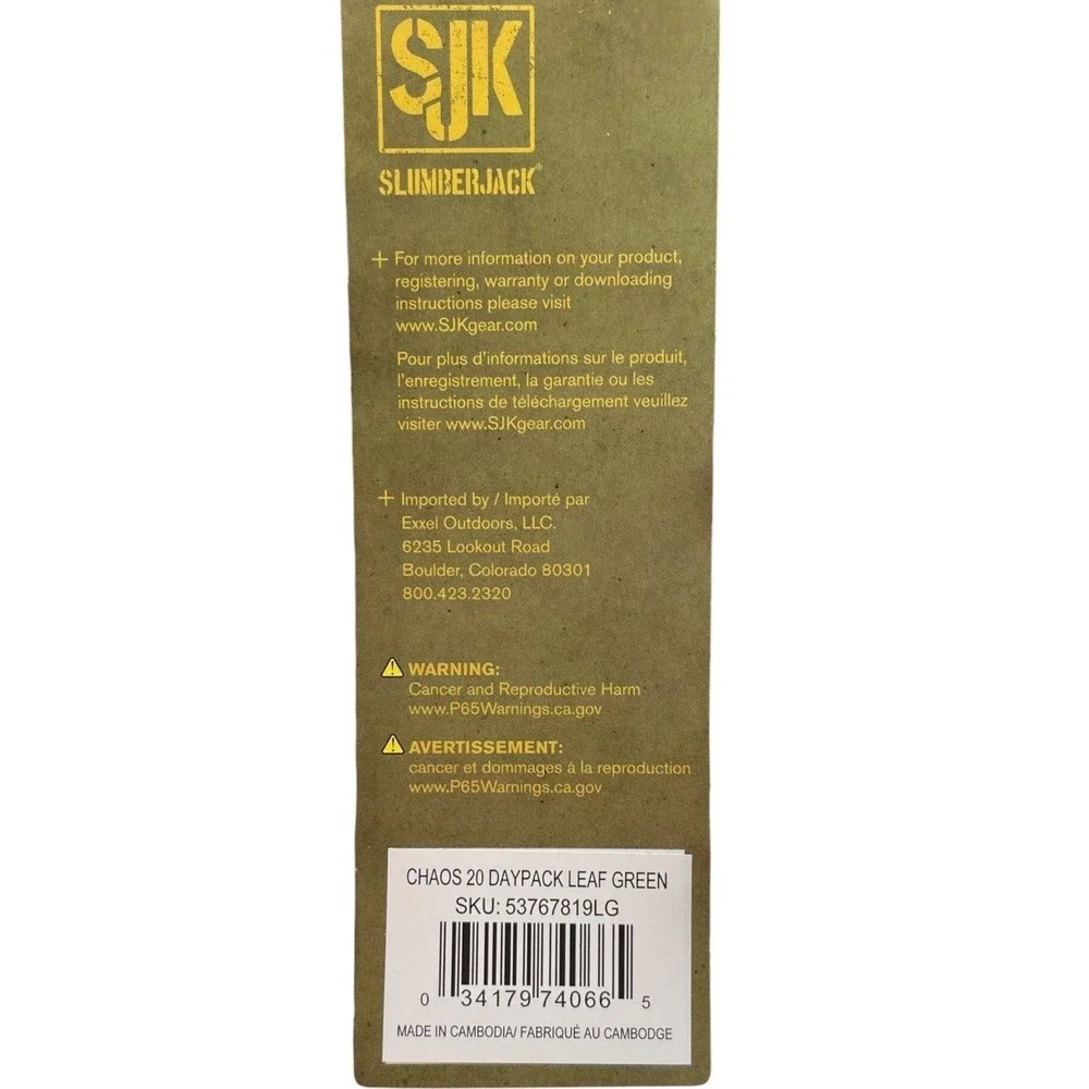 SJK Slumberjack Mens Hunting Outdoor‎ Backpack 20L Leaf Green 18x12x6